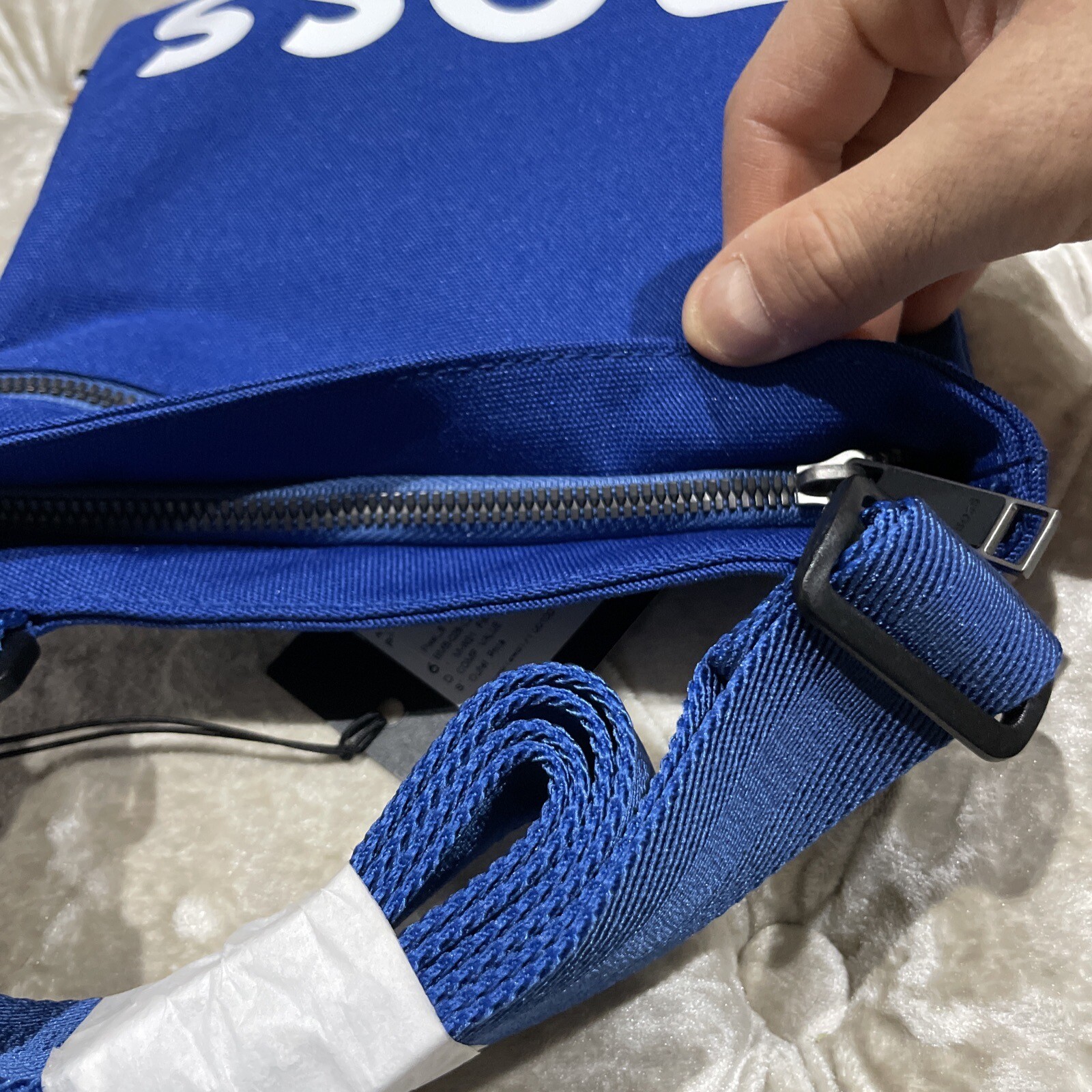 Hugo Boss $108 Pixel Logo Recycled Material BLUE Envelope Sling Shoulder Bag