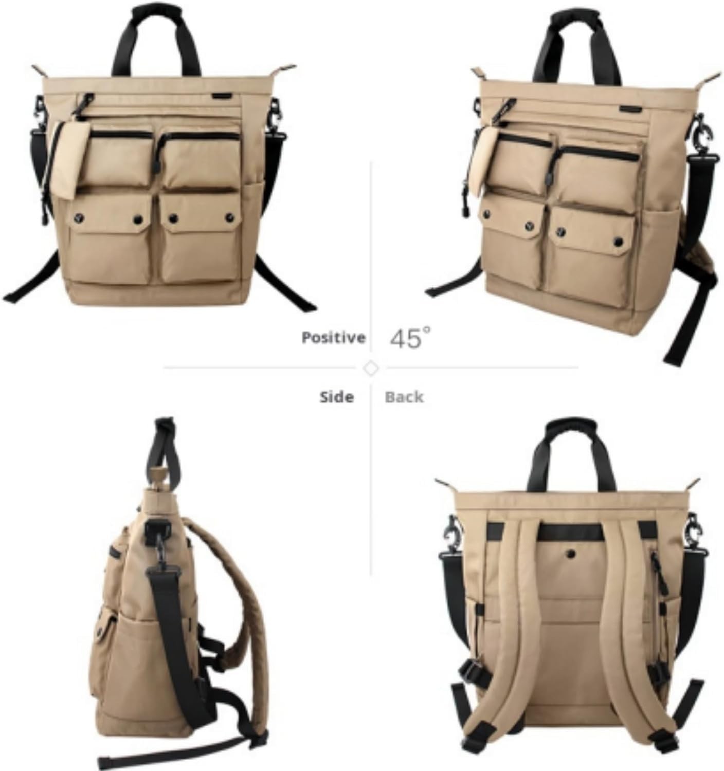 14 Inch Convertible Khaki Laptop Backpack Purse for Women Travel Work, 3 In 1…