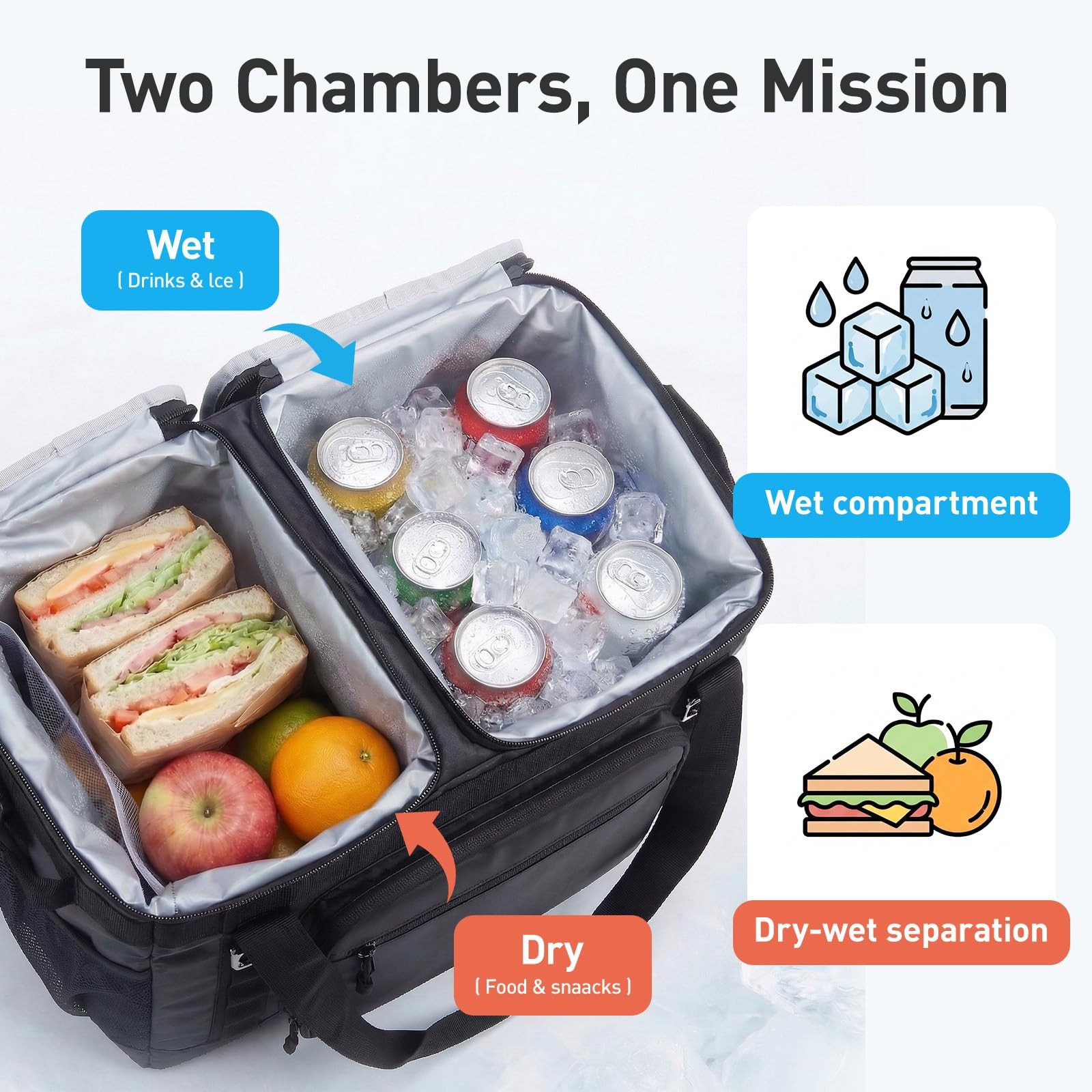2-Zone Soft Cooler Bag 30/48Cans, Dry & Wet Insulated Beach Cooler, Lunch Bag…