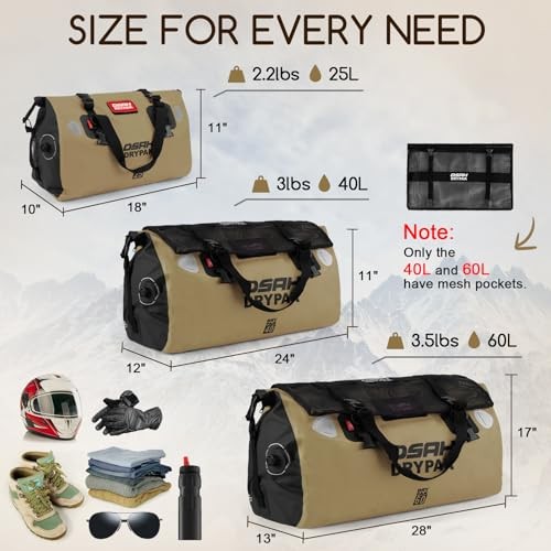 Waterproof Duffel Bag – Motorcycle Dry Bag Tail Bag with Large 40L Brown