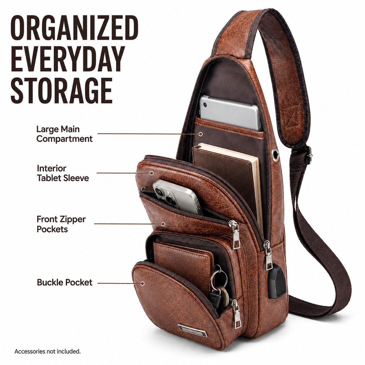 Chest Crossbody Bag Sling Backpack for Men with USB Charge Port Hole
