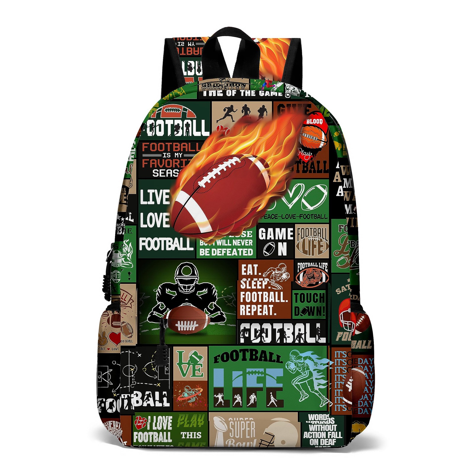 Fire Football School Backpack for Boys Bookbag, 17 Inch Football Backpack for…
