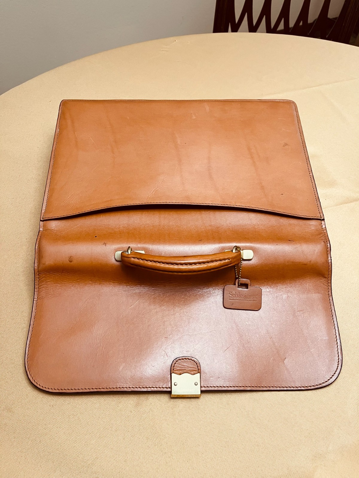 SCHLESINGER BROTHERS English Tan Heavy Leather Briefcase / Lawyer Bag – USA