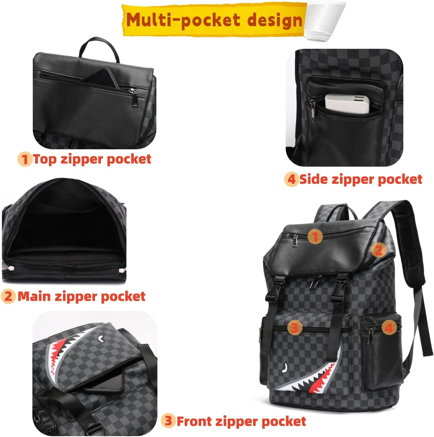 Leather Laptop Backpack, PU Leather Backpack Men Women, Casual Backpack, Water-R
