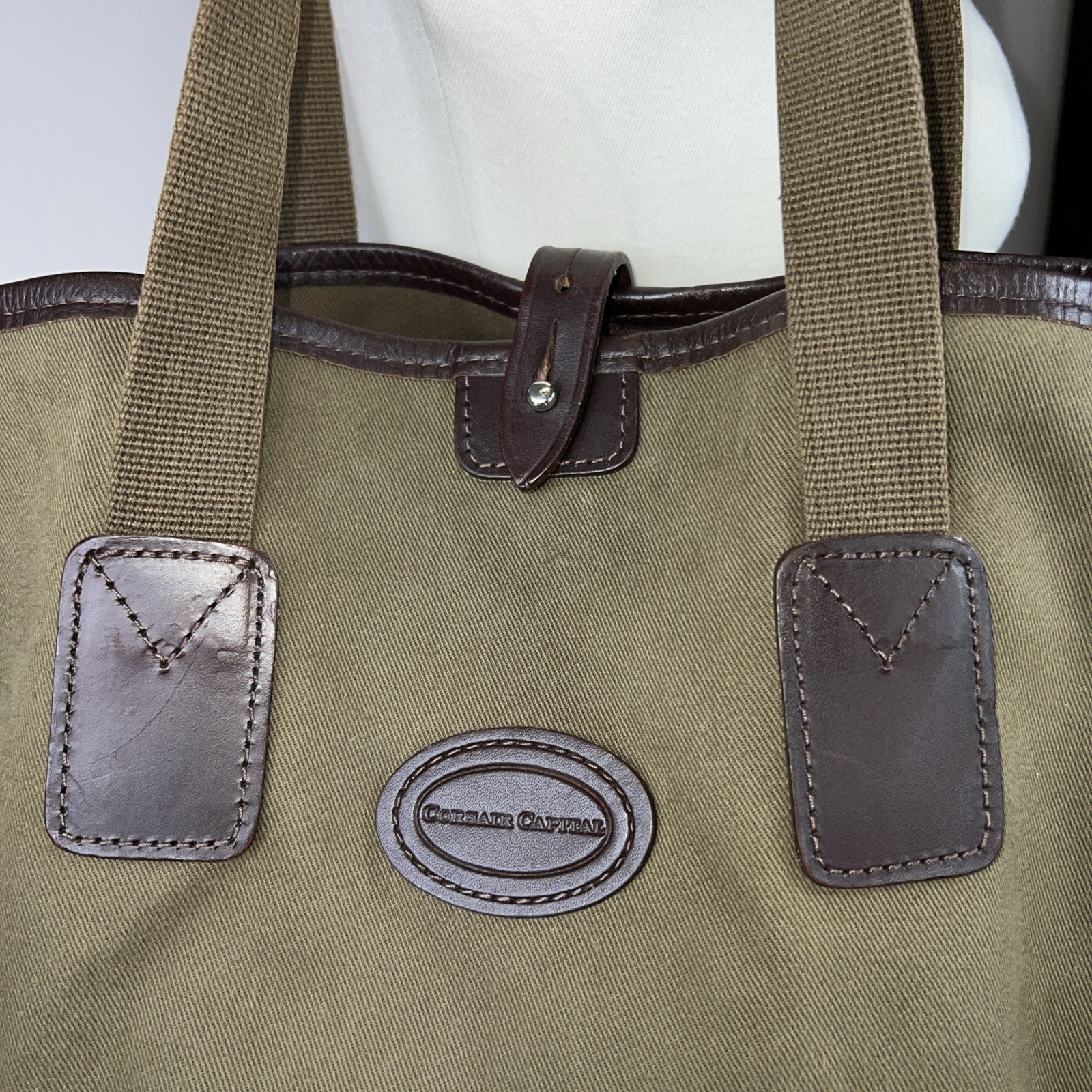 John Chapman Olive Green Leather Trim Tote Bag England Corsair Capital Handmade