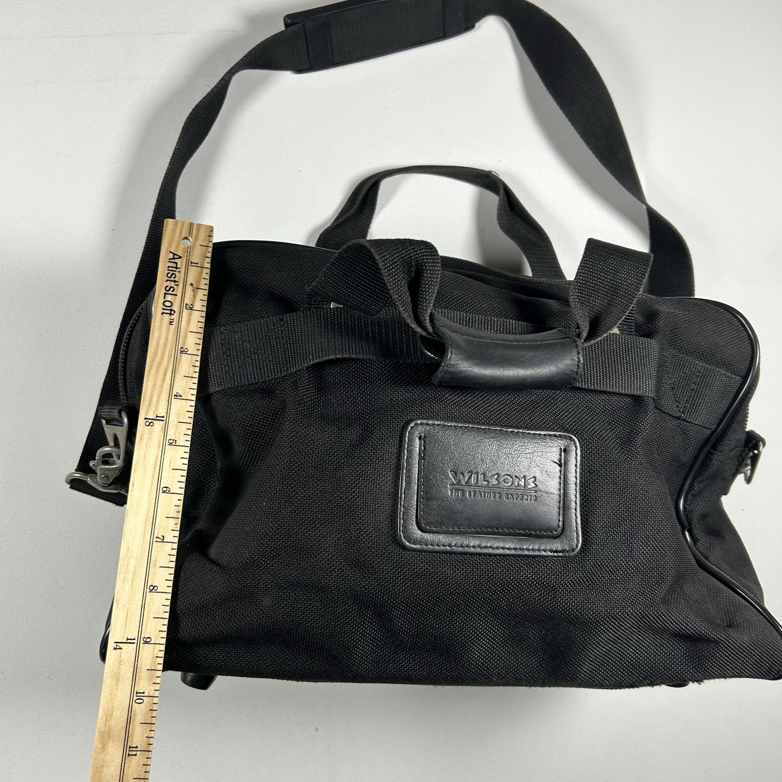 Vtg Wilsons Leather Duffle Bag Black Travel Weekend Carry On Zip Shoulder Strap