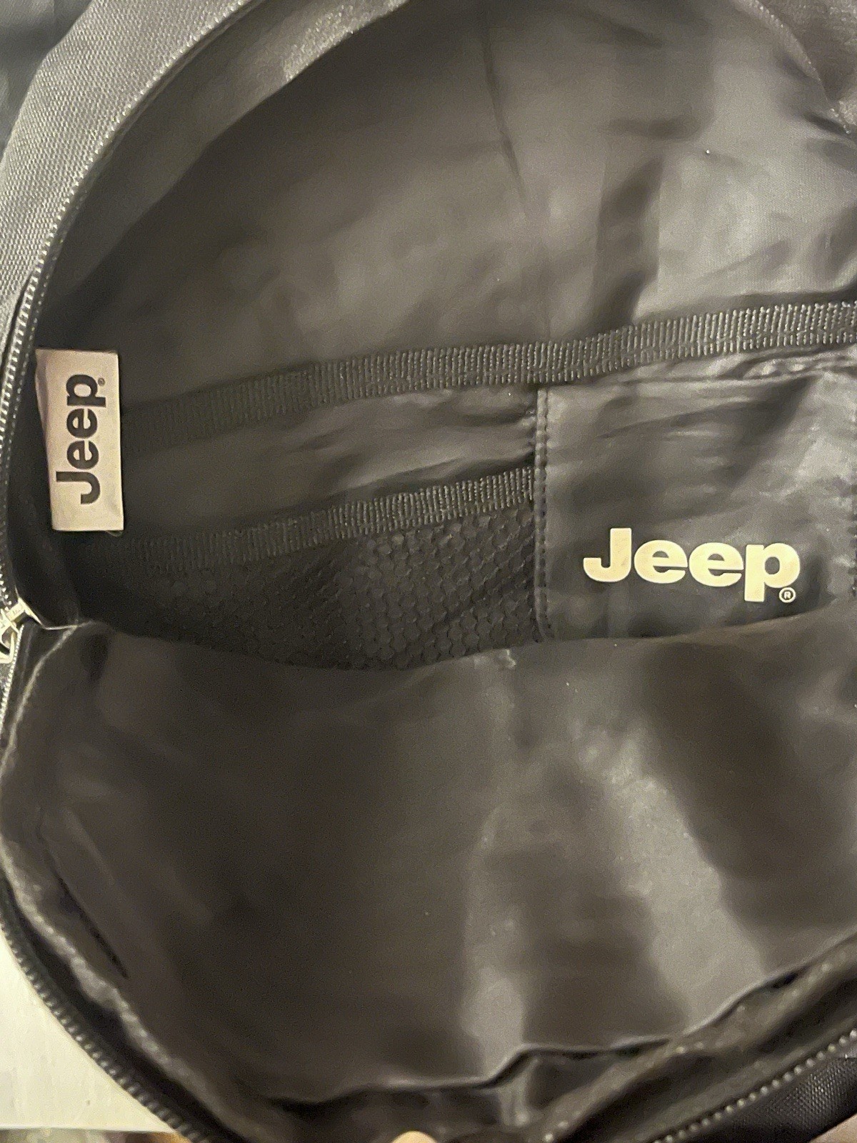 JEEP Mini Backpack Bag Travel Black Logo Zippered 10.5″ x 8″ Black/Gray *GC*