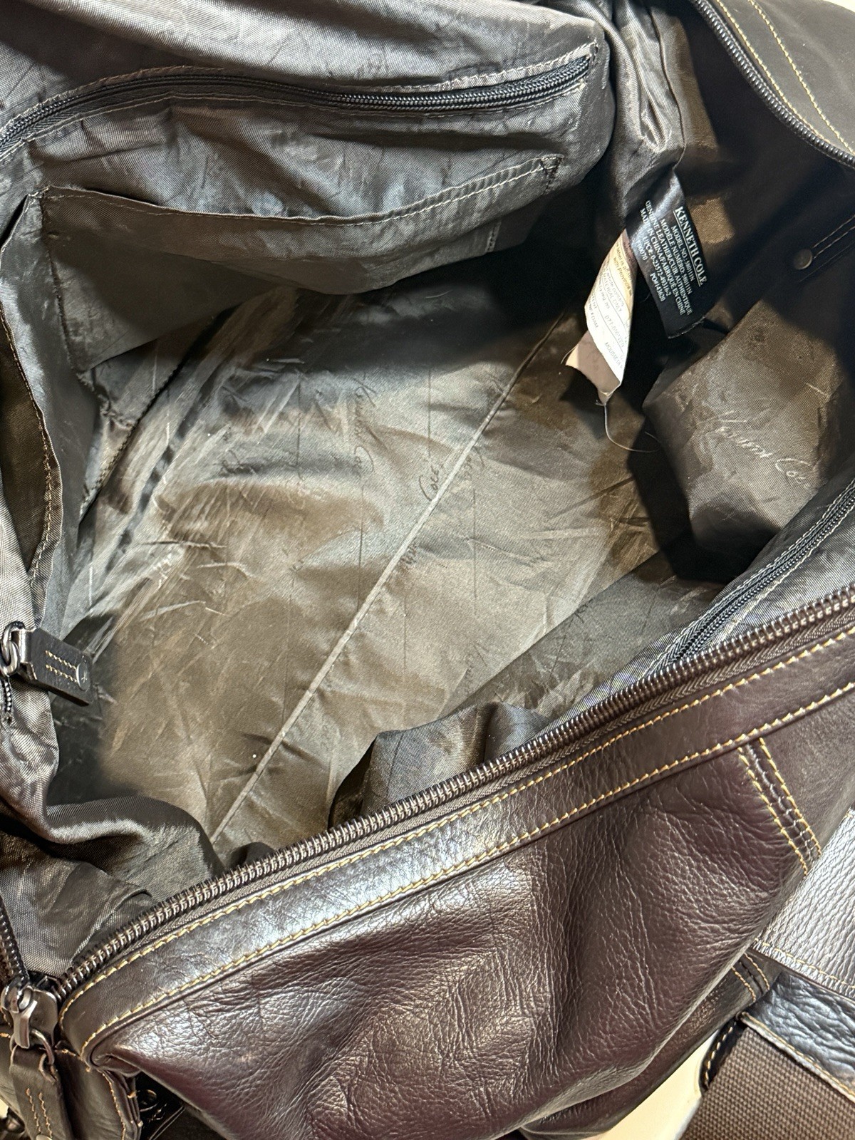 Kenneth Cole Dark Brown Genuine Leather Duffle Weekender Travel Bag Vintage Y2K
