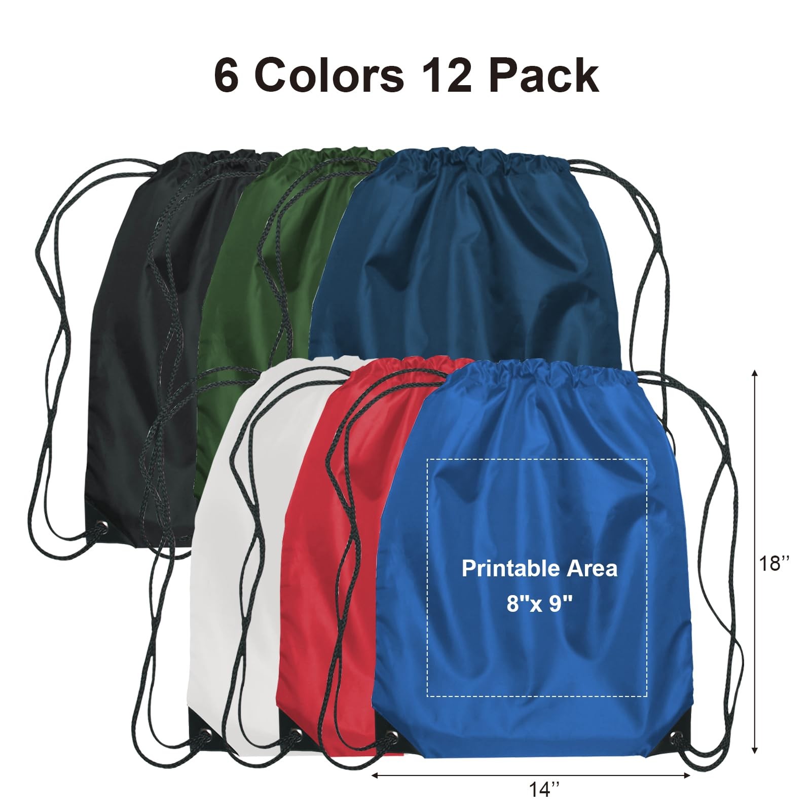 Promotional Blank Drawstring Bags, 12 Pack Sample Set, Mixed Colors (Black, W…