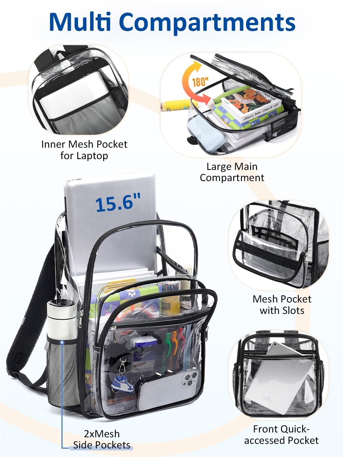 Extra Large Clear Backpack with TSA Lock – Heavy Duty Transparent Bookbag for Co