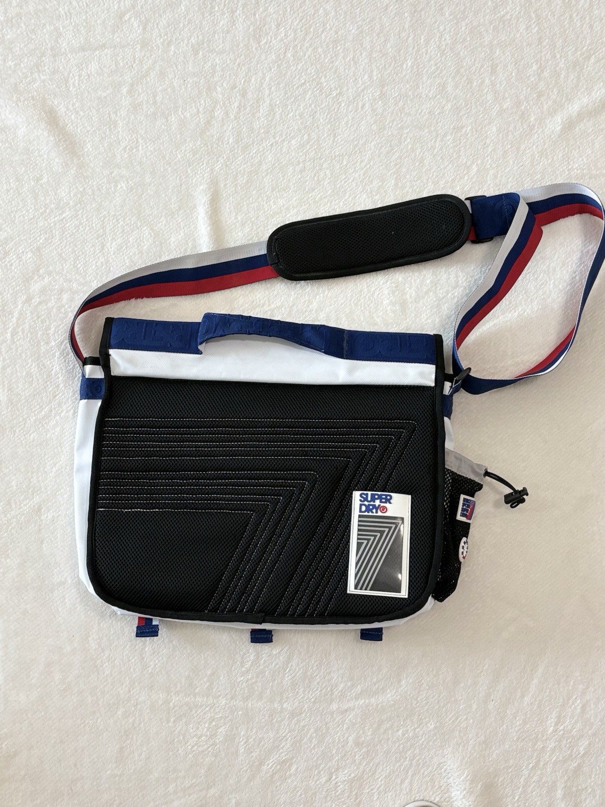Retro Superdry Messenger Bag White/Blue/Red Buckle Adjustable Strap Pockets