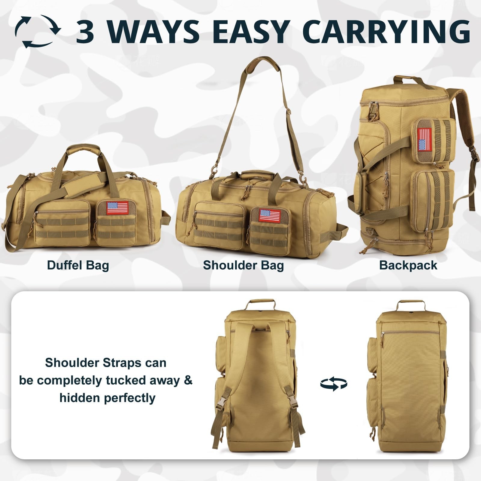 Tactical Gym Bag for Men,50L Large 3-in-1 Sports Duffle Bag for Travel Gym | …