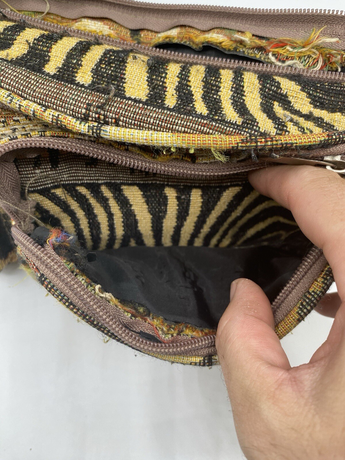 Vintage African Theme Canvas Zip Fanny Pack Elephant/Monkey/Wildebeest