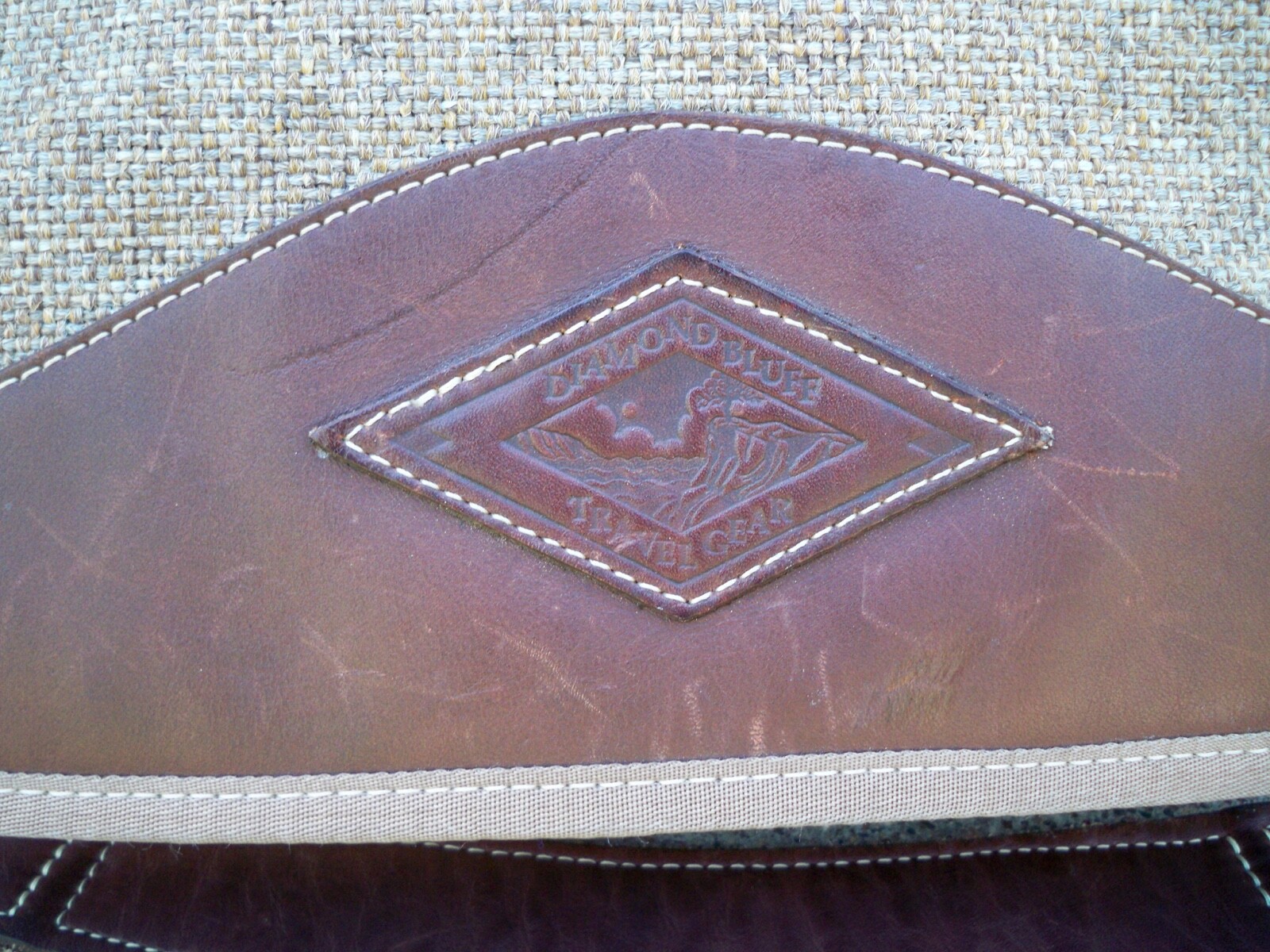 Vtg Jute Material w/Leather Trim Bag DIAMOND BLUFF Shoulder Soft Laptop Brown