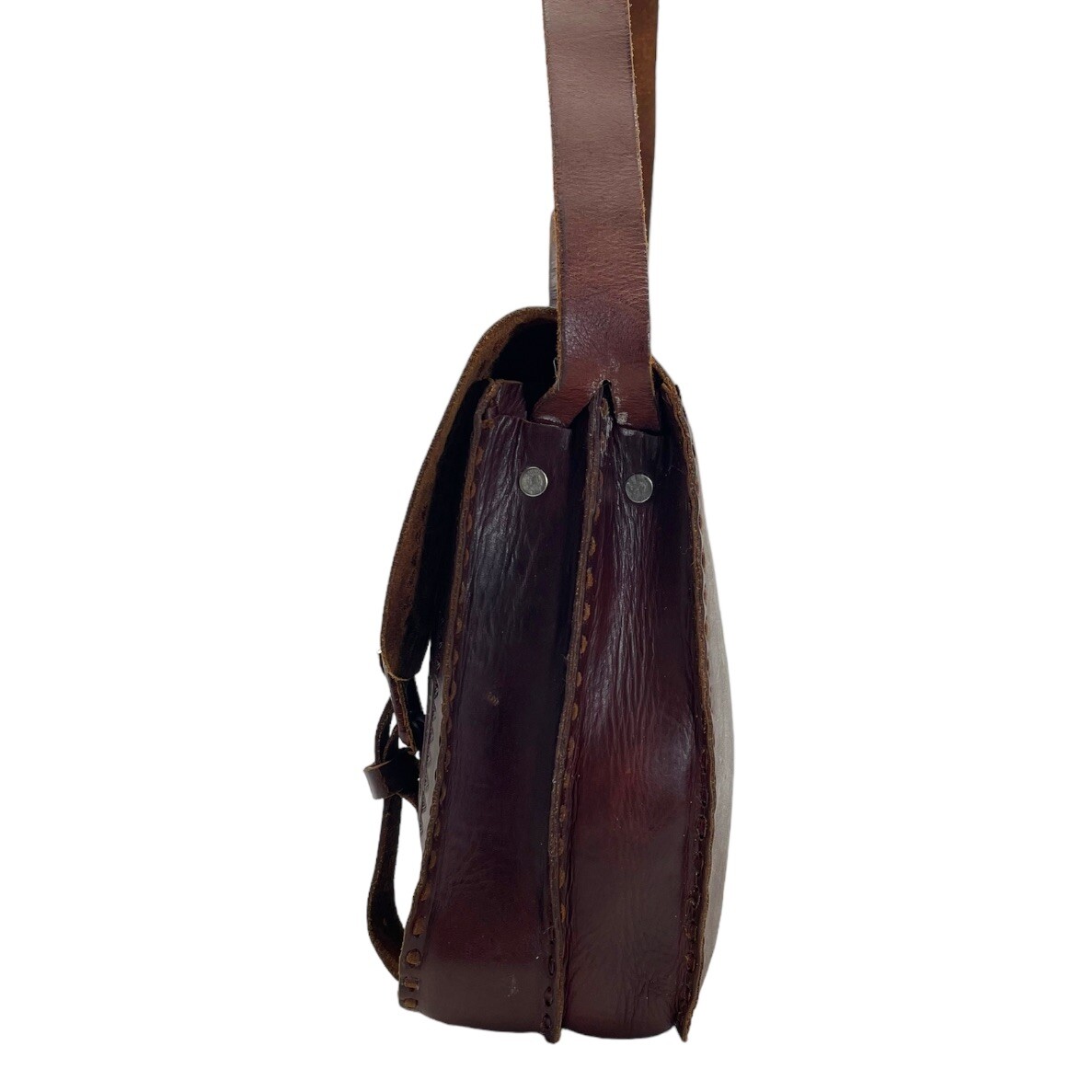 Vintage 70s Large Handmade Tooled Leather Messenger Bag Crossbody Laptop Travel