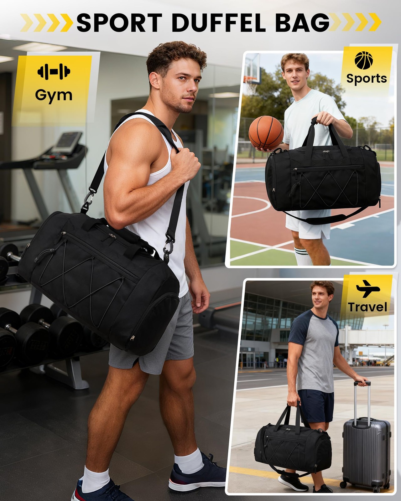 Gym Bag for Men – 21 Inches Duffle Bag for Travel Water-resistant Travel Bag …