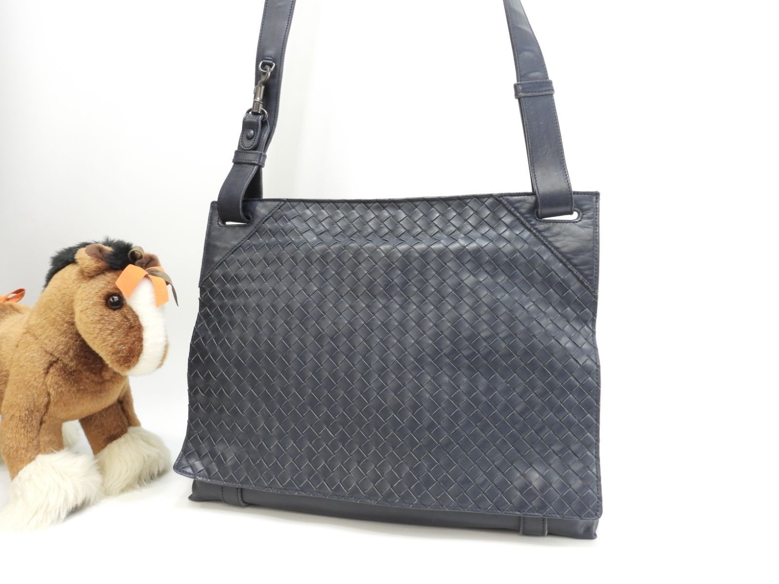 Bottega Veneta Intrecciato Leather Messenger Bag Navy 14.5*11*5.9 inch