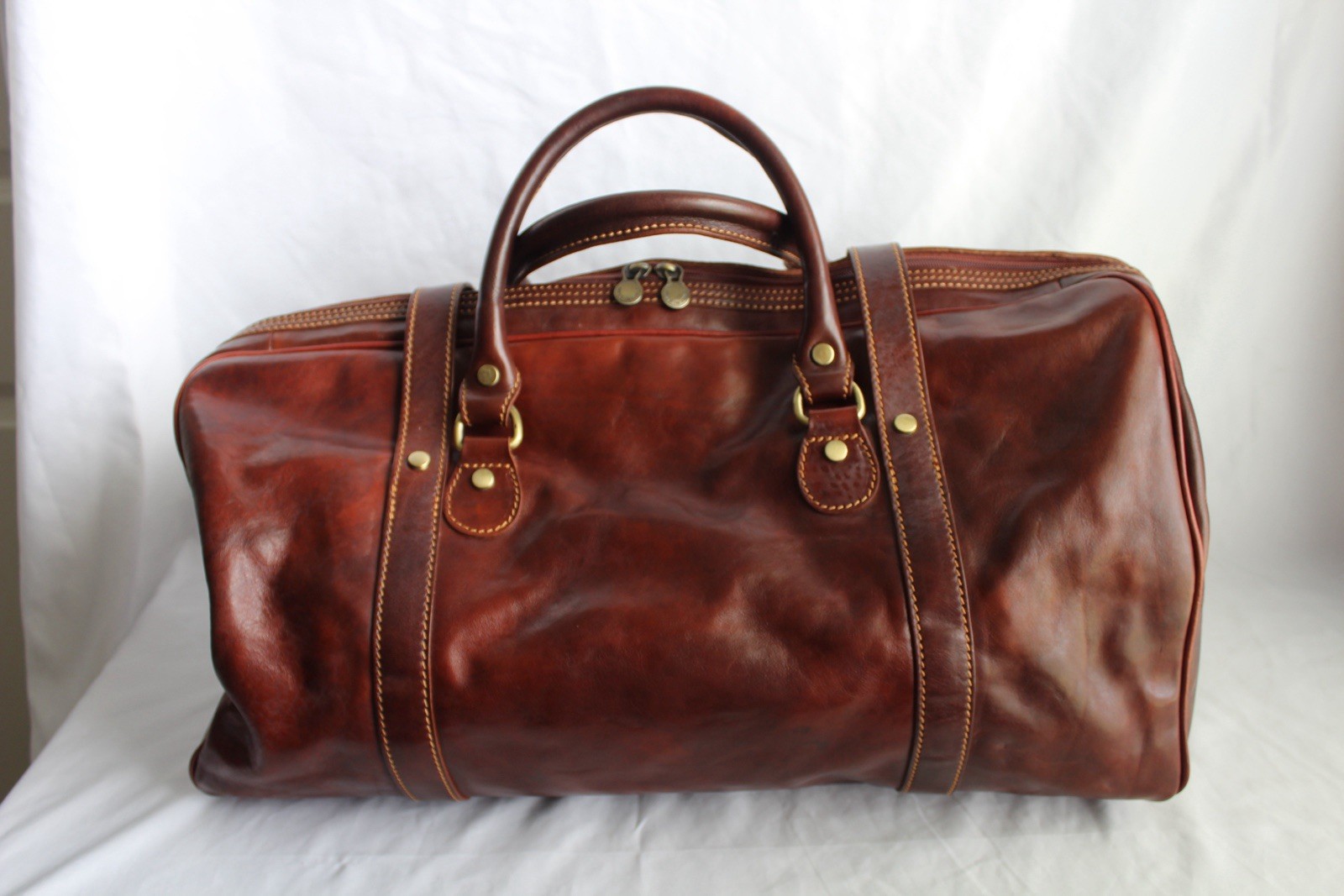 Genuine Leather Duffle Bag Brown Made In Italy Travel Bag 21”x10”x10”