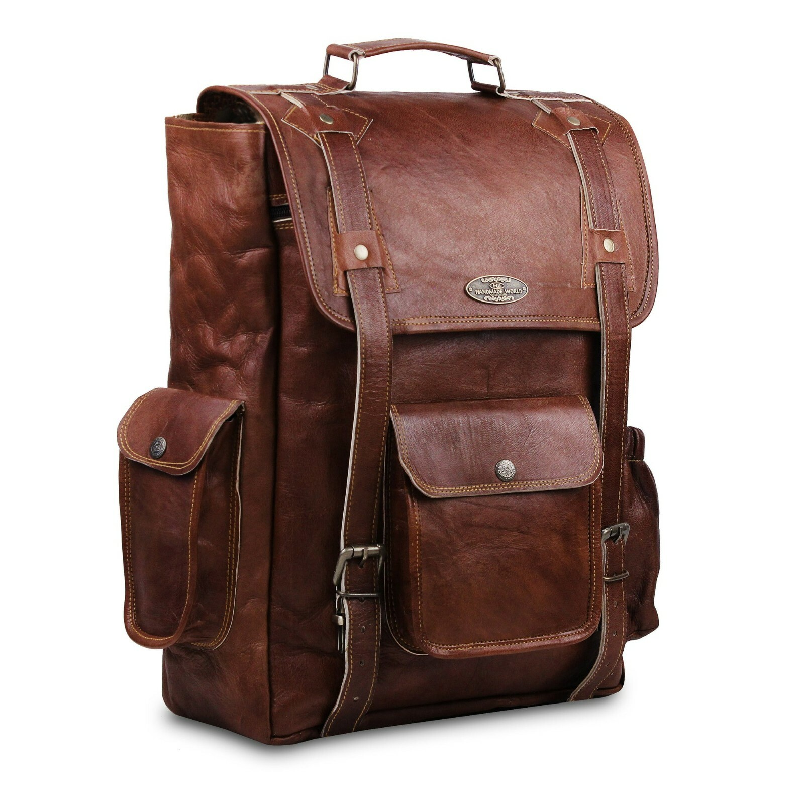 Men’s Handmade Vintage Genuine Brown Leather Backpack Rucksack Travel Bag Unisex