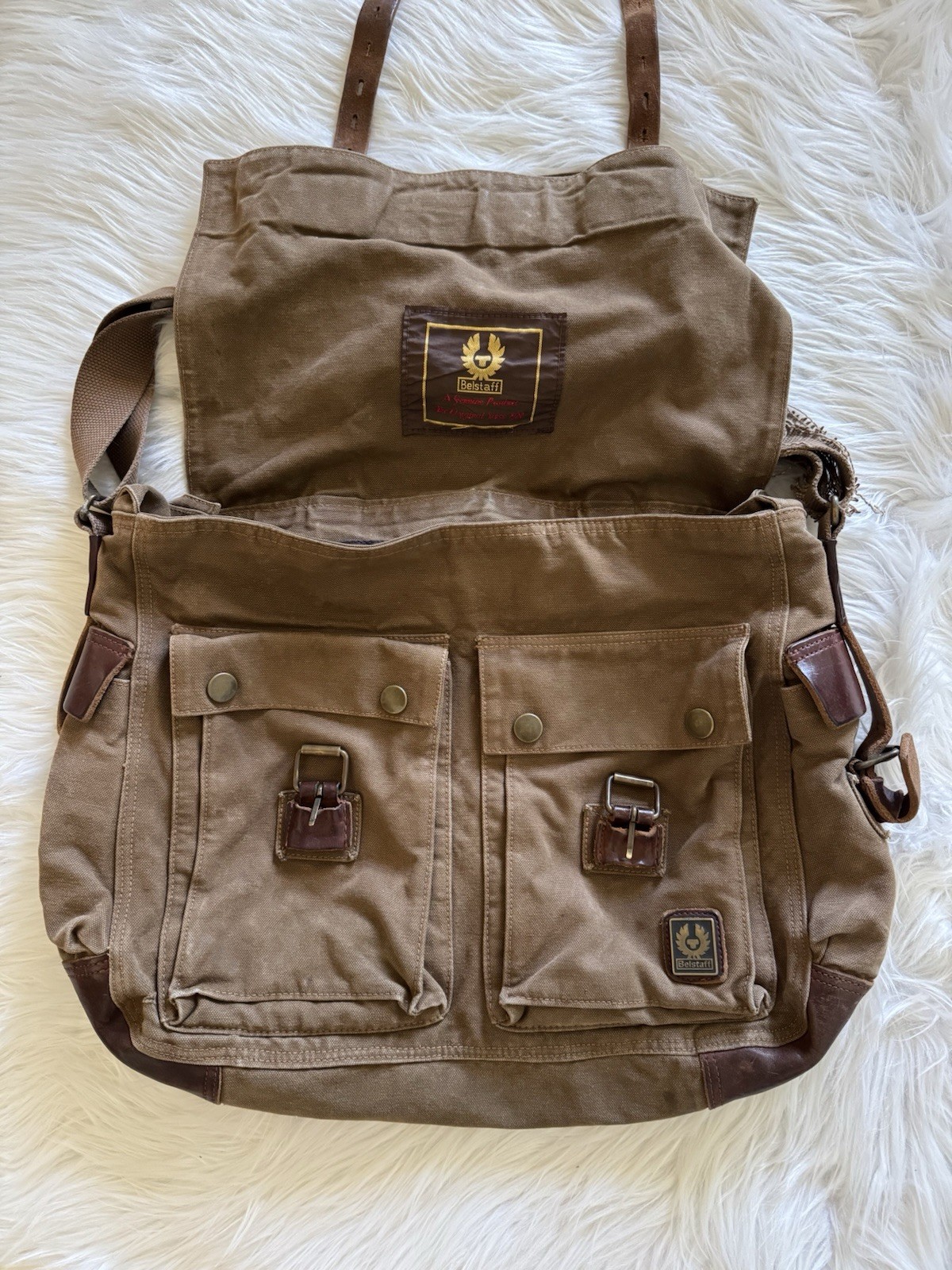 Belstaff 554 Colonial Messenger Bag Cotton Leather Panama