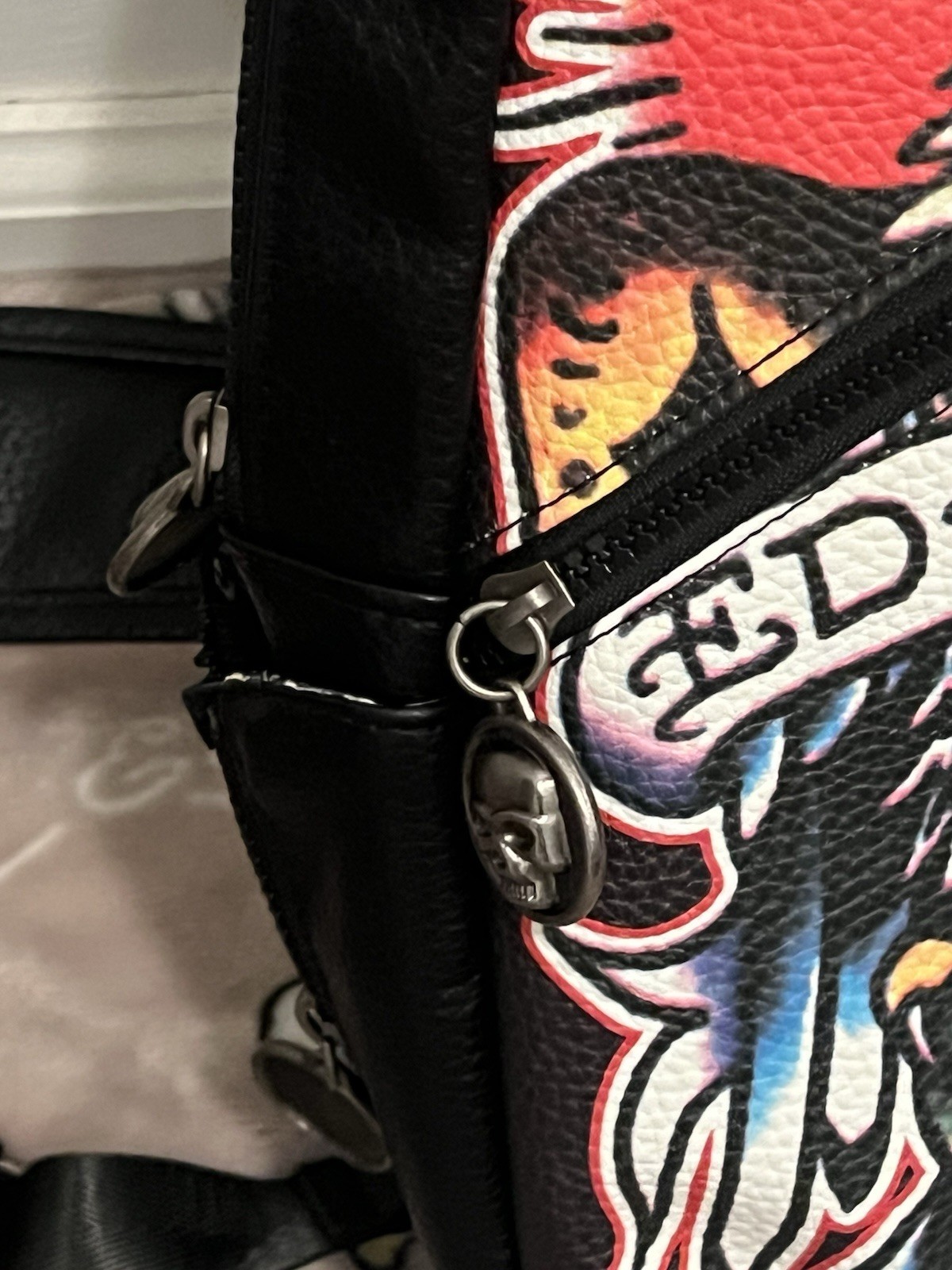 Ed Hardy Leather Black Crossbody/Sling Bag Tattoo Eagle Skull NWT