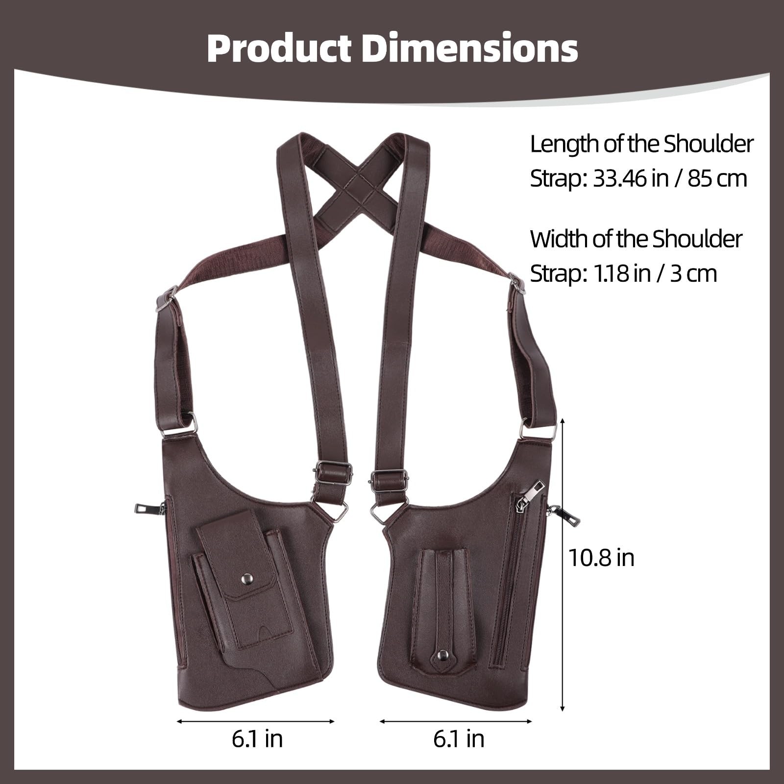 Brown Double Shoulder Armpit Bag, 10.8 x 6.1 in / 27.5 x 15.5 cm, dark brown