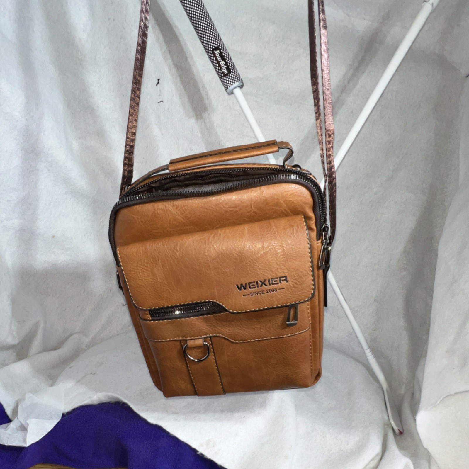 WEIXIER Brown Messenger Bag for Men Adjustable Strap Zip Magnetic Pockets