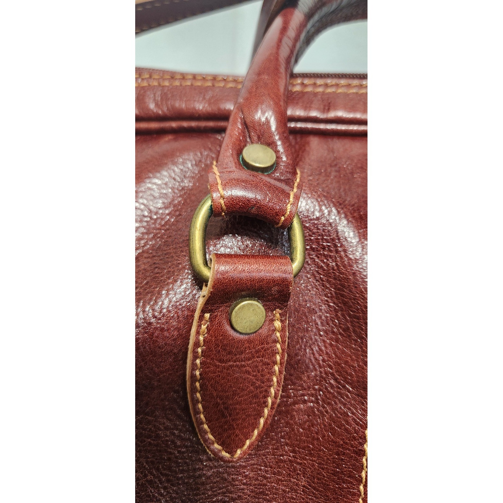 Vintage Floto Made in Italy Brown Leather Duffel Bag Travel Weekender Cognac