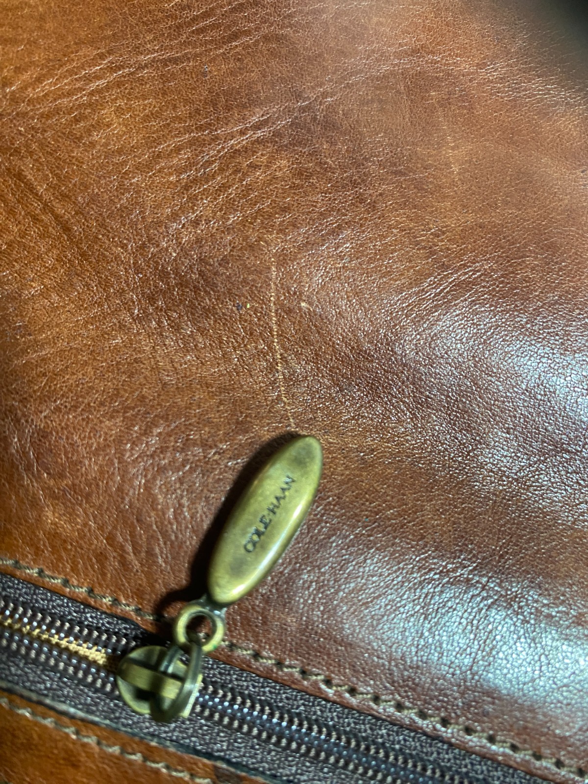 Cole Haan Brown Leather Portfolio Briefcase Document Bag Organizer Snap Closure