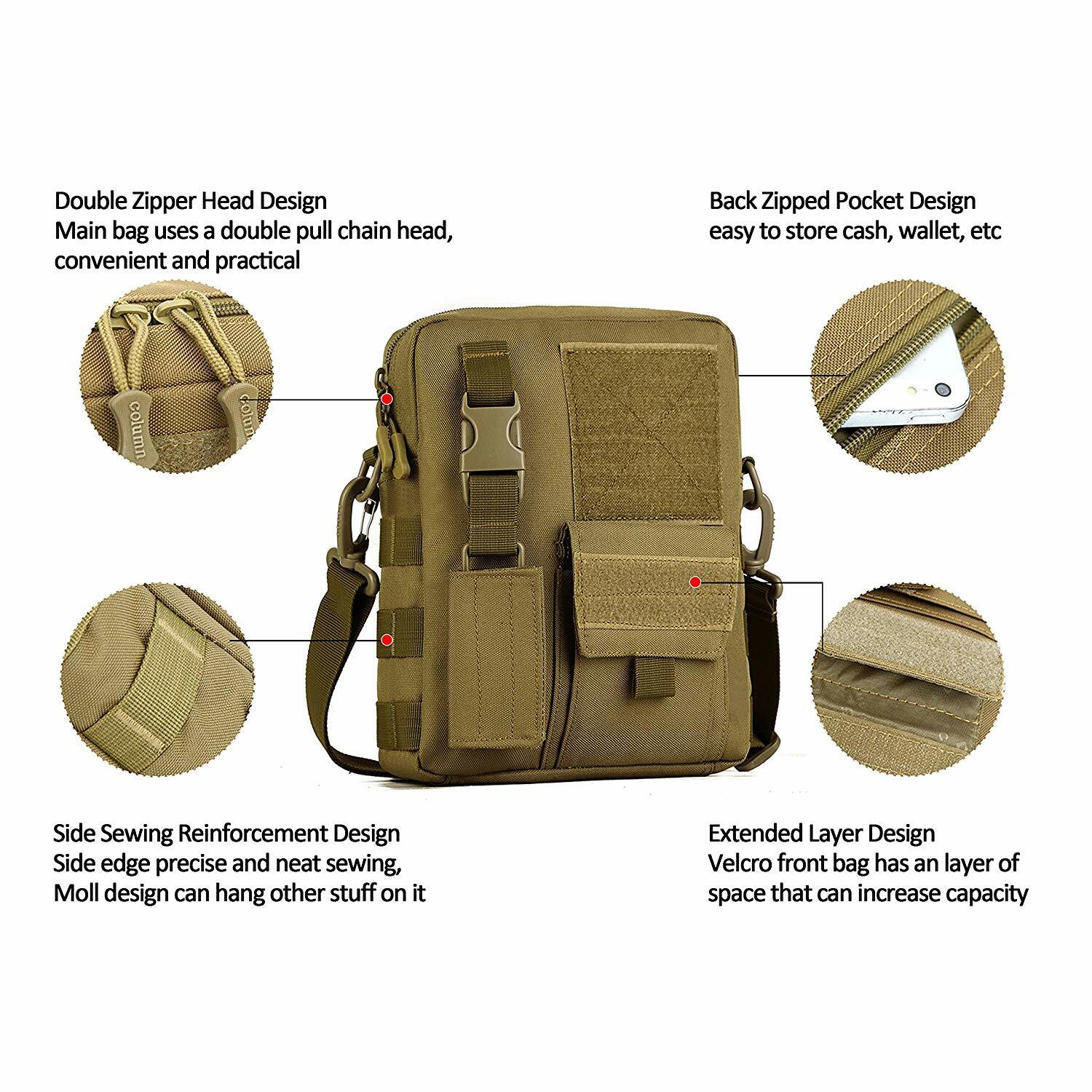 Tactical MOLLE Pouch Small Canvas Messenger Bag Small Sling Bag Crossbody Pack