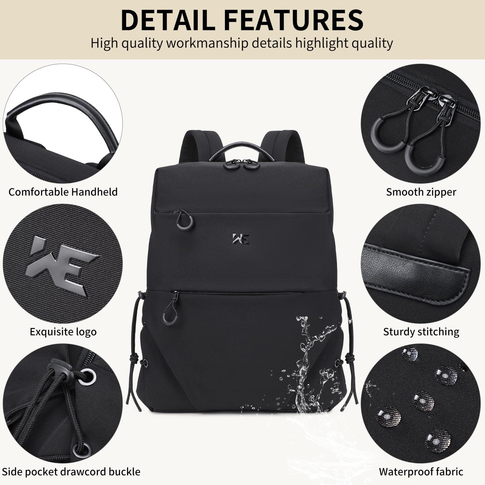 DUSLANG 15.6 Inch Laptop backpack for Men and Port for College, Business, Black