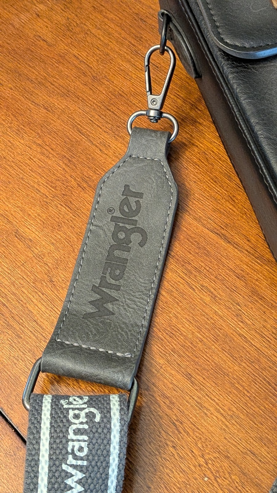 Wrangler Black Crossbody Bag, Zip & Snap Closure, Adjustable Strap, Pocket, Card