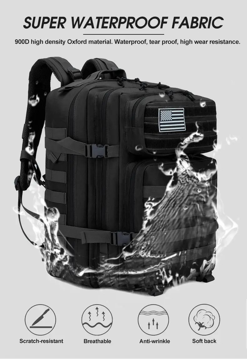 25L–45L Tactical Travel Backpack Men Waterproof Outdoor Sports Multi Bag