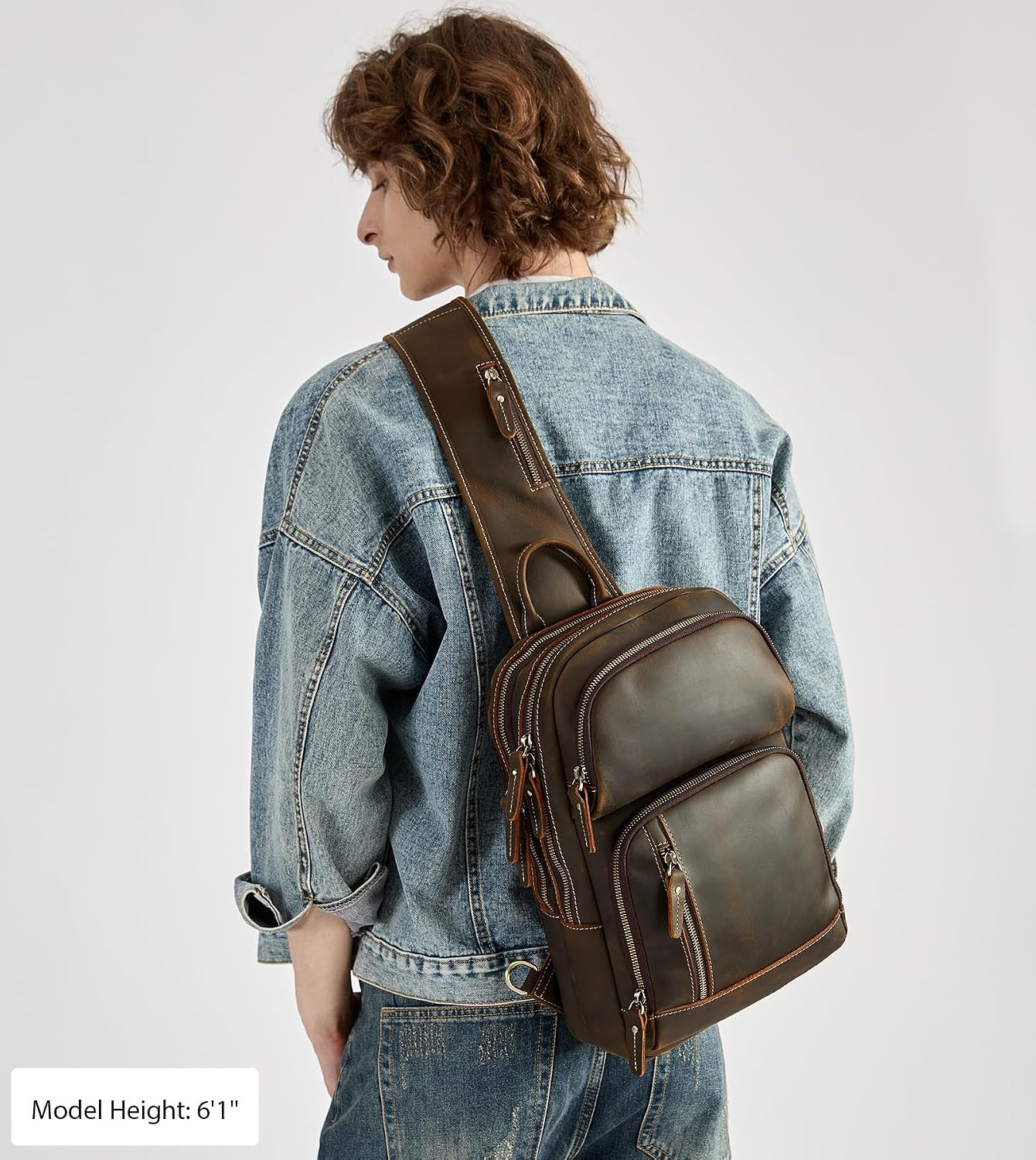 Full Grain Leather Sling Bag for Men, Crossbody Bag Fits 12.9″ Ipad Crossbody Ch