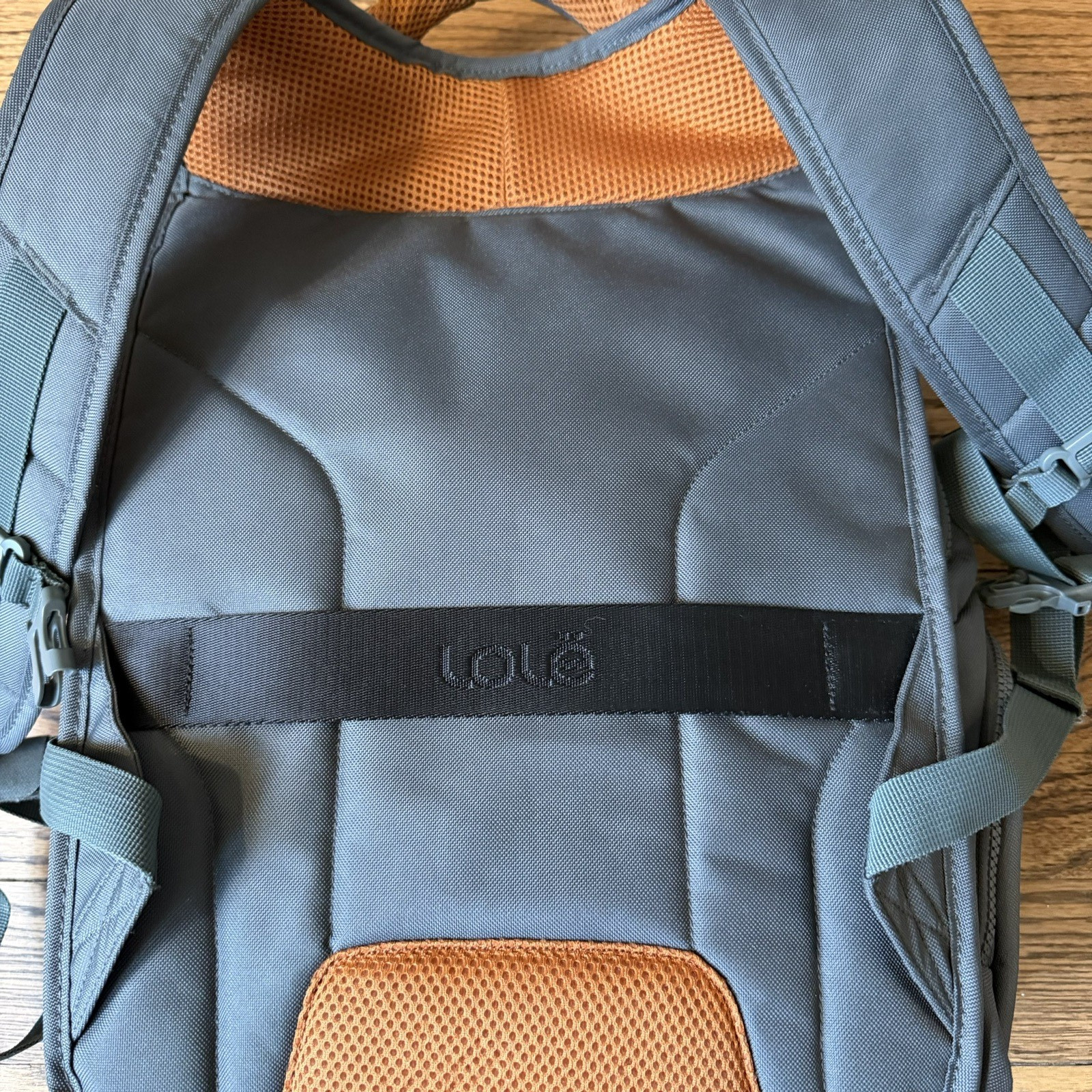 LOLE Quilted Backpack Gray Orange Laptop Compartment Travel Daypack Multi Pocket