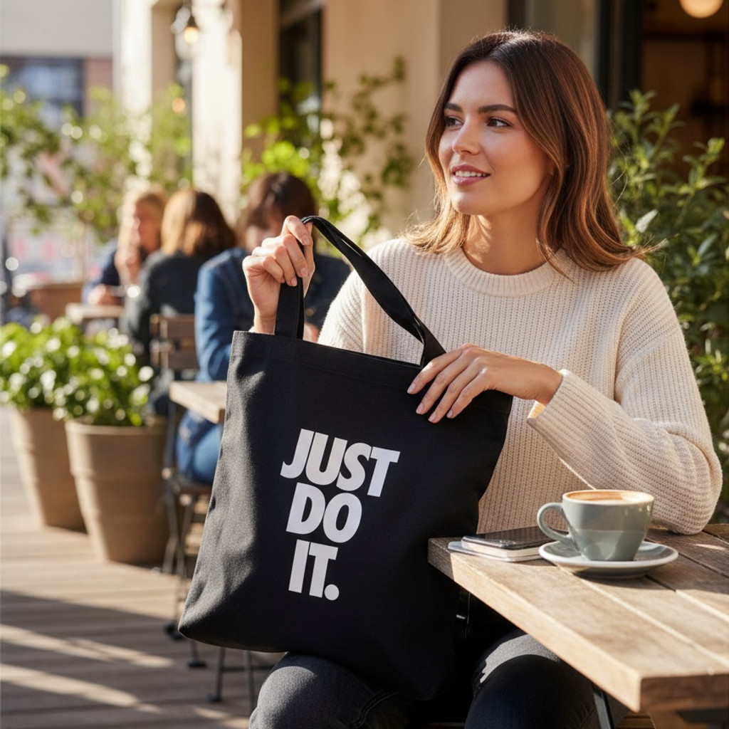 Nike Just Do It Black Cotton Canvas Tote Bag