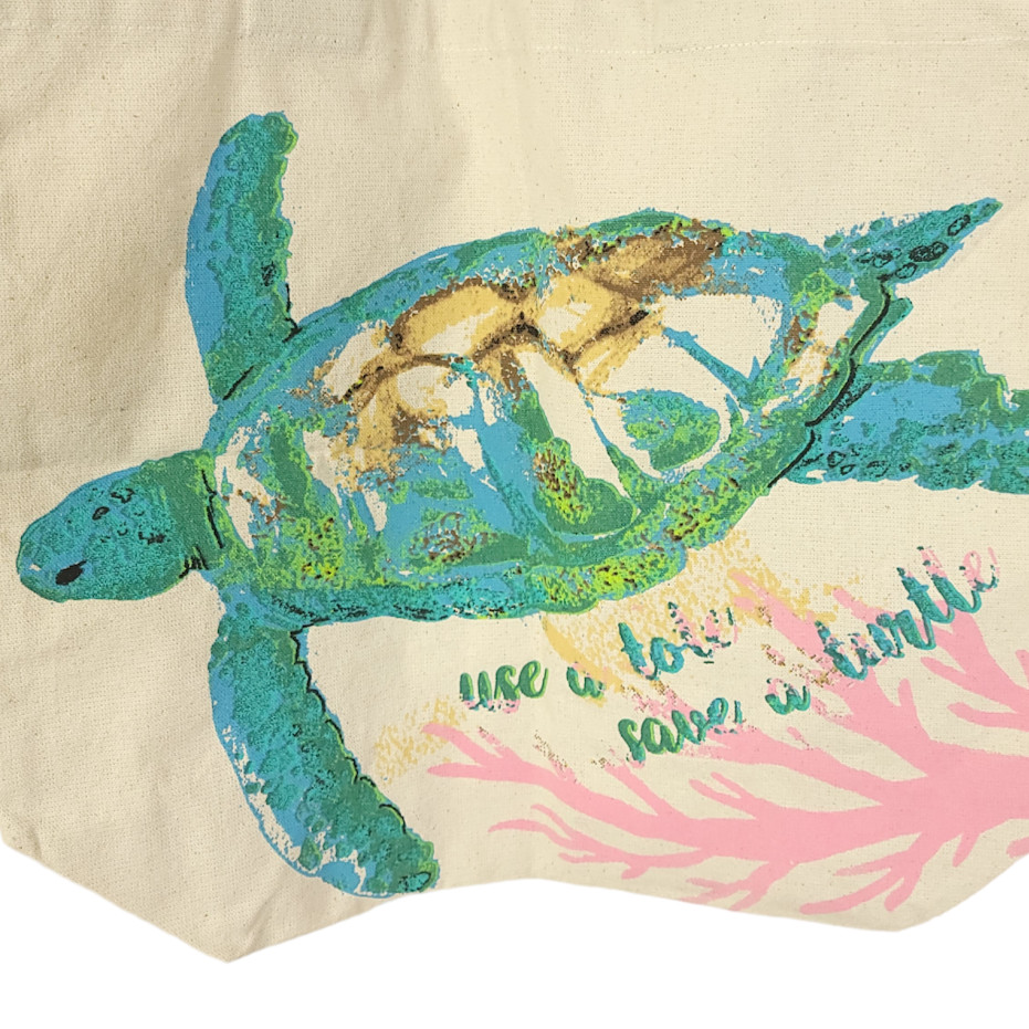Sea Turtle Canvas Tote Bag Use A Tote Save A Turtle 100% Cotton 15×18 Inches NEW