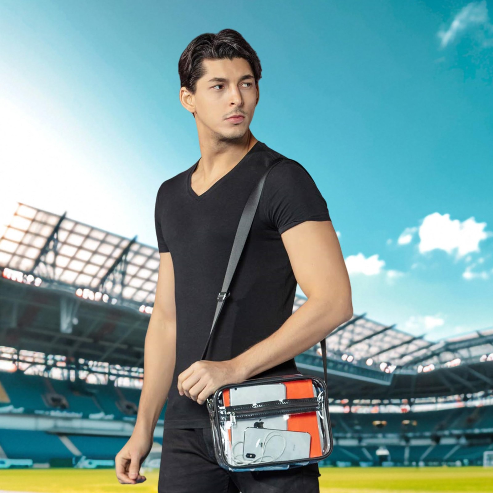 Clear Bag Black for Stadium Events Concert Outfits and Sports Events