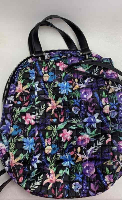 Max Studio Black Floral Quilted Backpack Bag Silver Tone Hardware