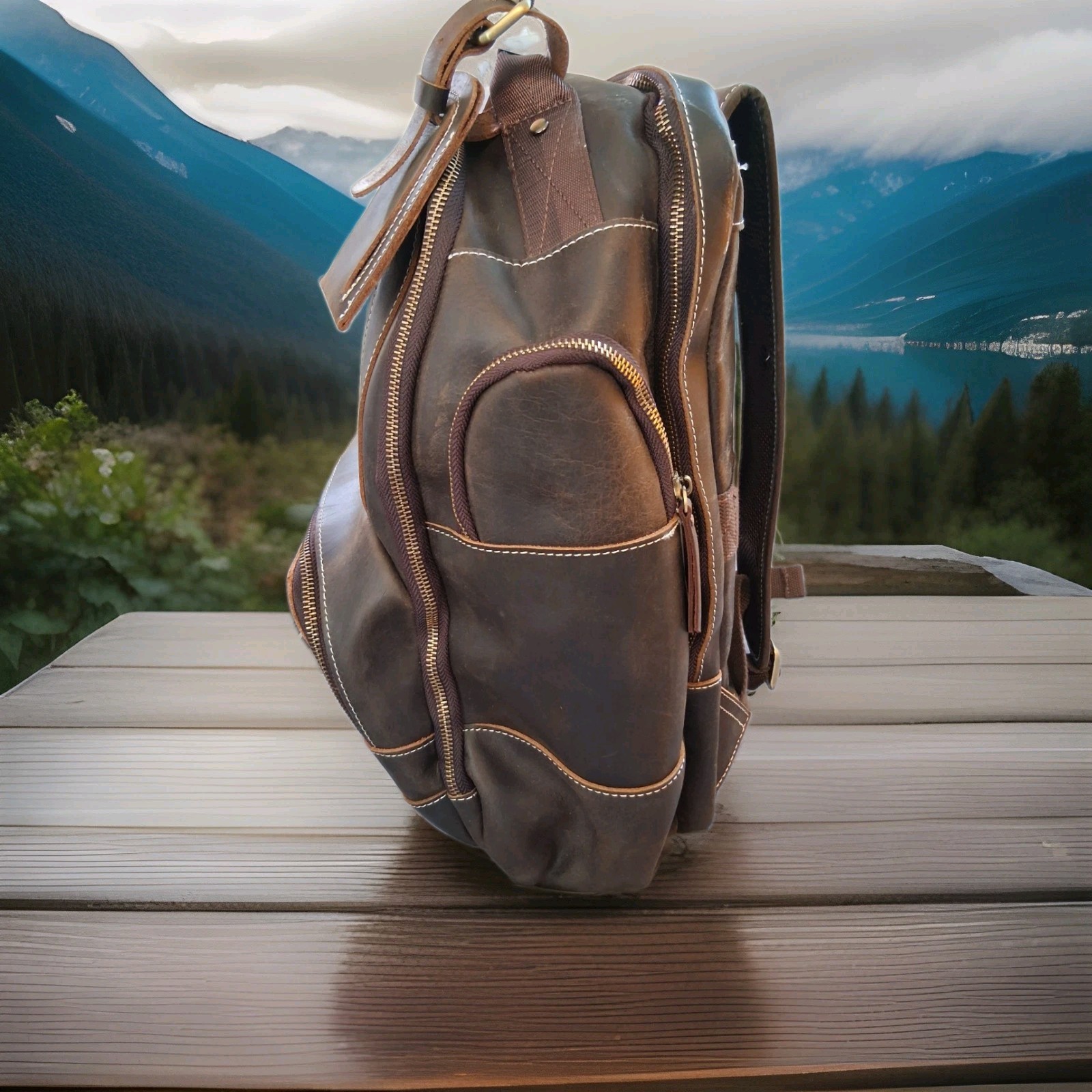 Leather Backpack Men’s Womens Unisex, Laptop, Travel, New With Tags