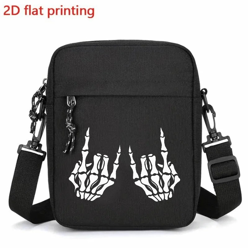 Men’s Skull Print Crossbody Shoulder Bag Adjustable Strap Messenger