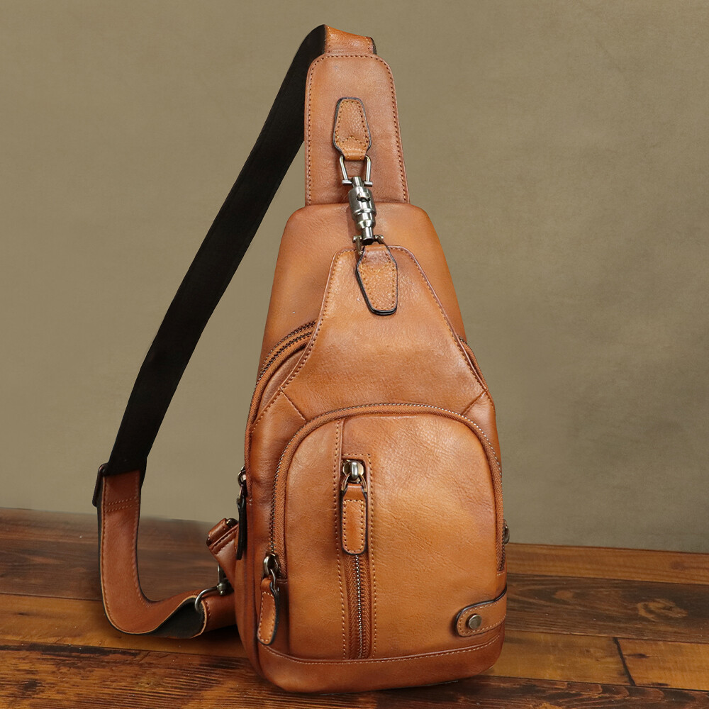 Genuine Leather Sling Bag for Women Men Sling Backpack Purses Crossbody Bag