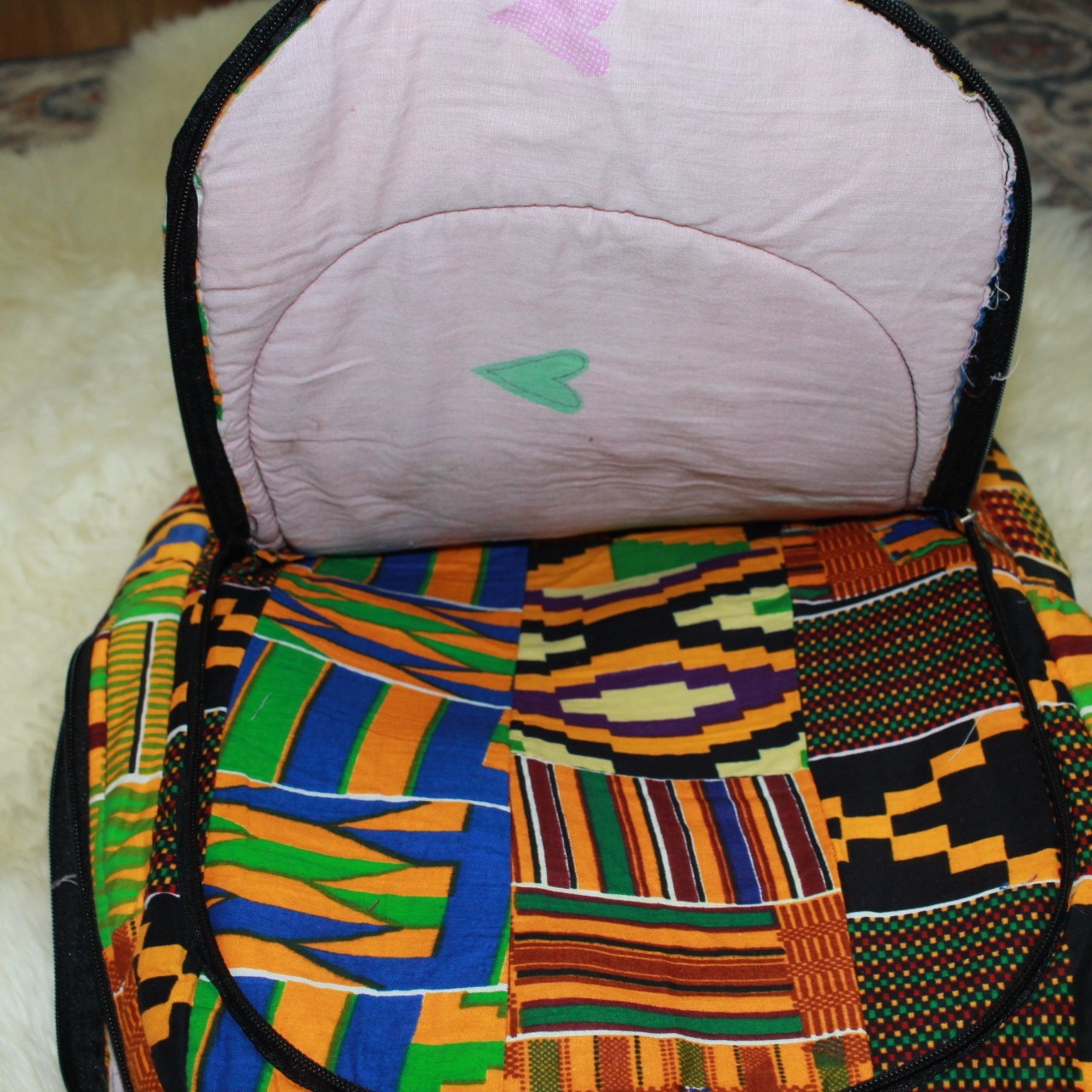 African Print Handmade Lightweight Cotton 3 Section Book Bag Rucksack Backpack