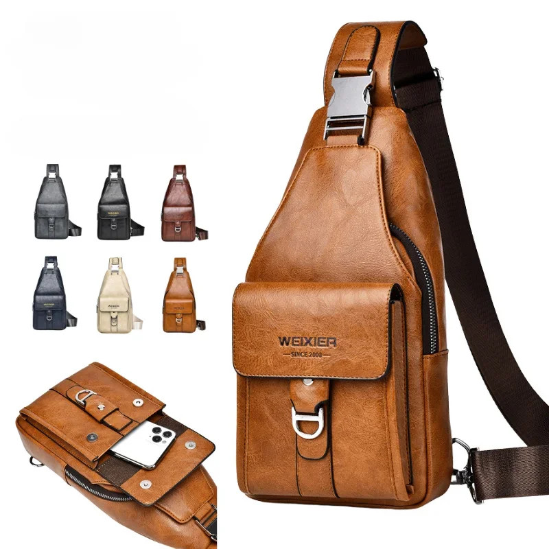 New Men’s Bag High Quality PU Leather Men’s Chest Bag Simple Waterproof Single S