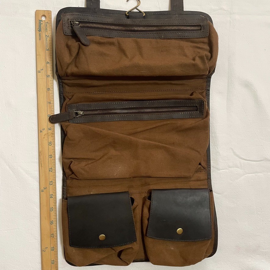 KomalC Genuine Buffalo Leather Hanging Toiletry Bag Brown Dopp Kit Travel Case
