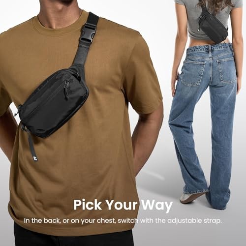 Sling Bag with RFID Blocking, Crossbody Bag Minimalist Chest 1.5L Black