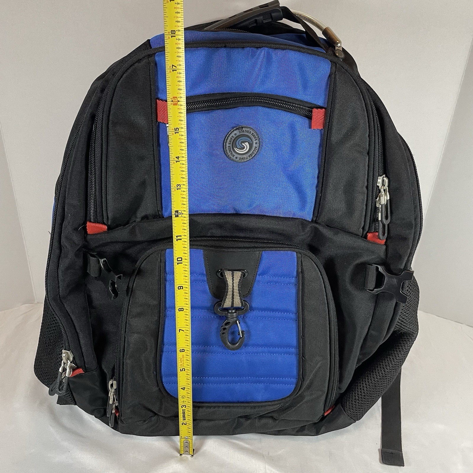 Soldier Knife Laptop Backpack Blue Black Travel School Bag Multi Pocket 18 inch