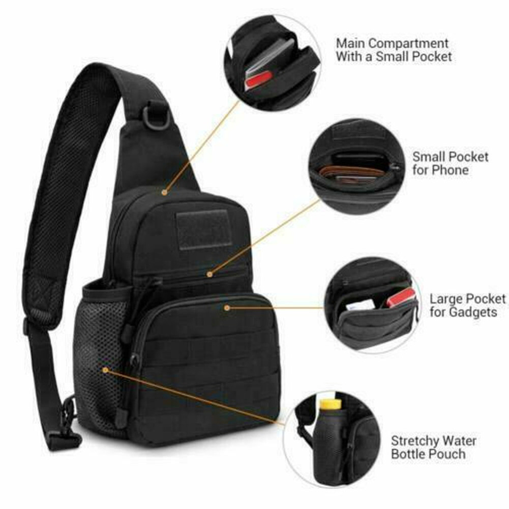Black Dual Shoulder Bag Tactical Military MOLLE Crossbody Outdoor Grocery Bag US