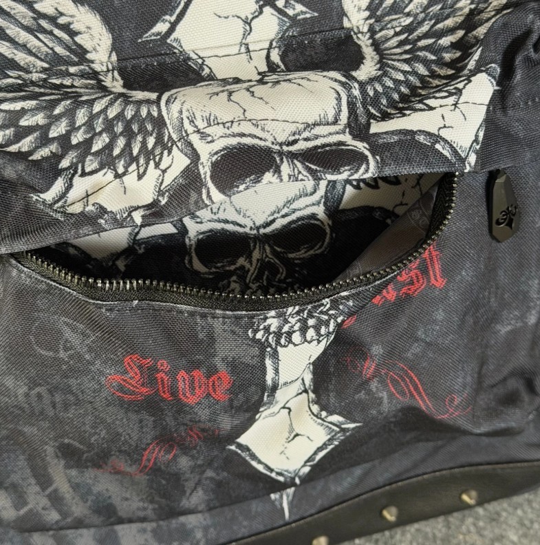*NEW* Affliction Live Fast Backpack Black Skull Wing Cross Studded Laptop Travel