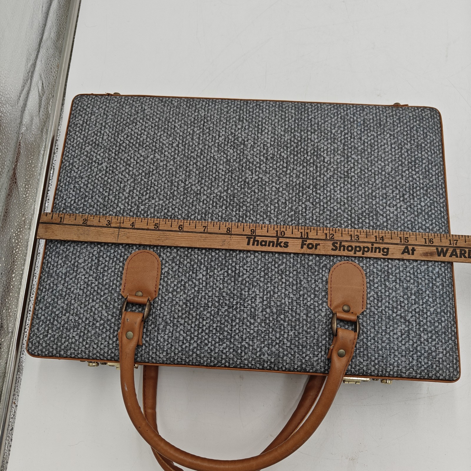 VTG Tweed & Belting Leather Hartmann Style Briefcase Laptop Case Hard Sided EUC